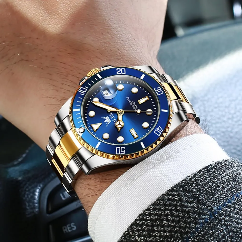 for Men Big Face Stainless Steel Business Dress Analog Quartz Watch with hemlock conversion revert Day Waterproof Luminous Mens Wrist Watch OLEVS Luxury Watches 