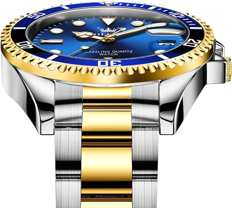 for Men Big Face Stainless Steel Business Dress Analog Quartz Watch with hemlock conversion revert Day Waterproof Luminous Mens Wrist Watch OLEVS Luxury Watches 