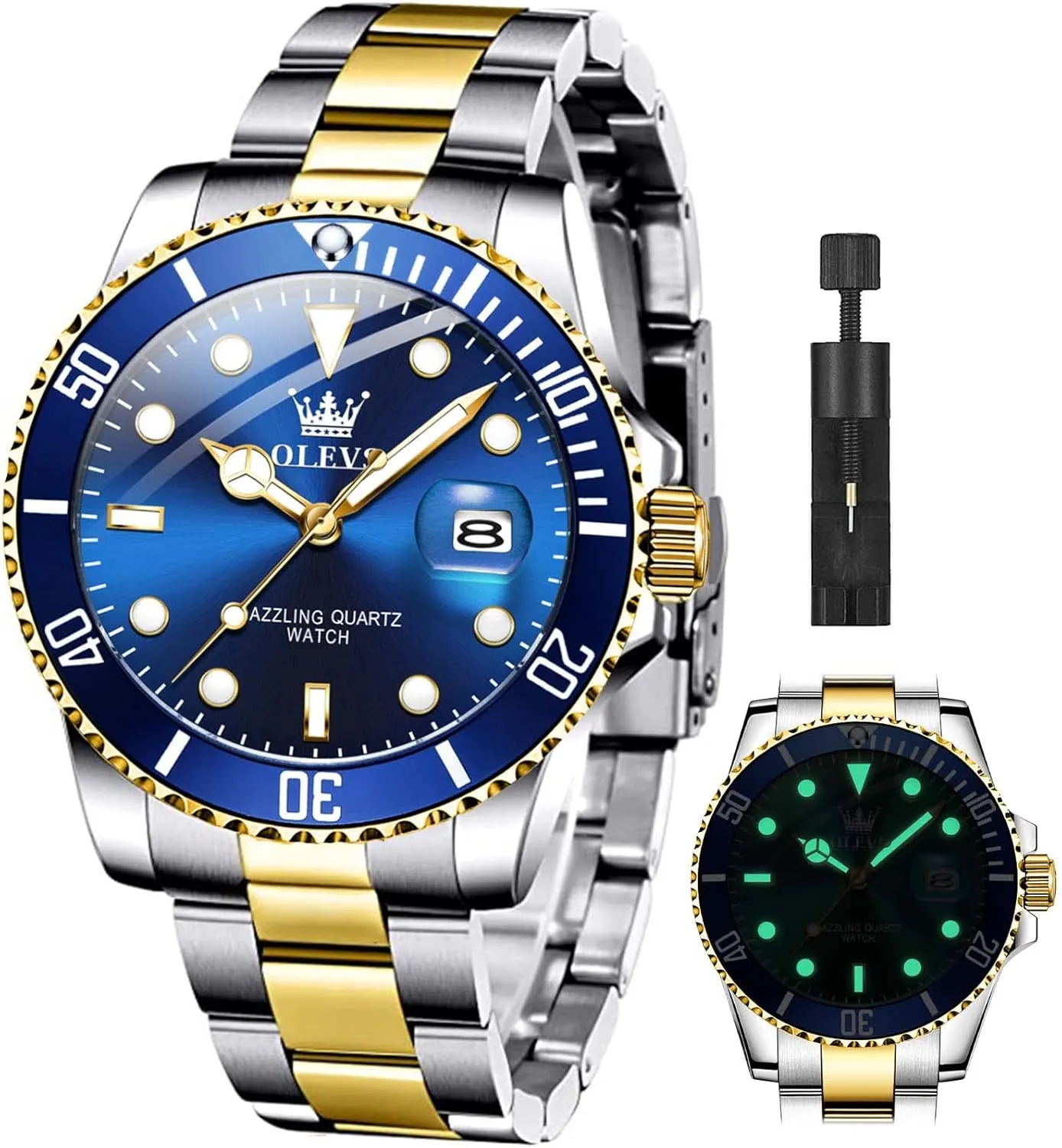 for Men Big Face Stainless Steel Business Dress Analog Quartz Watch with hemlock conversion revert Day Waterproof Luminous Mens Wrist Watch OLEVS Luxury Watches 