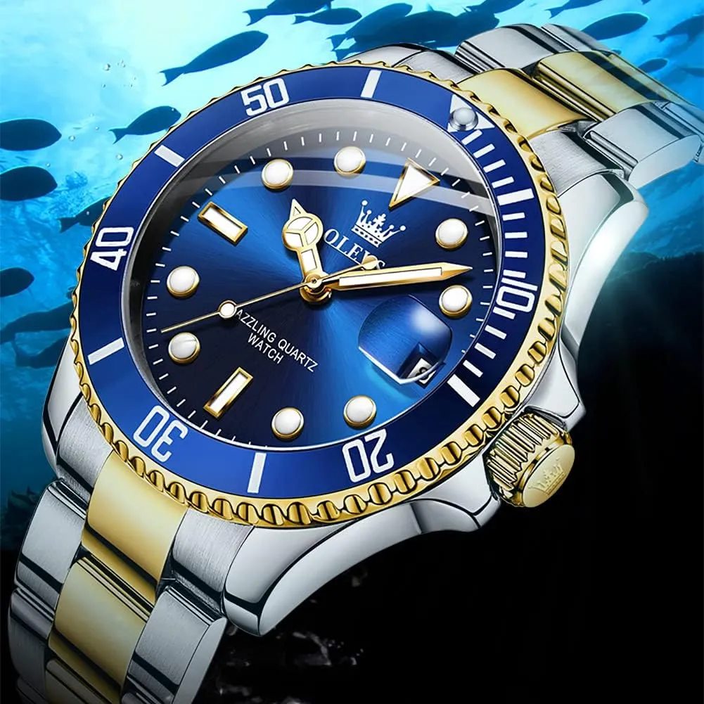 for Men Big Face Stainless Steel Business Dress Analog Quartz Watch with hemlock conversion revert Day Waterproof Luminous Mens Wrist Watch OLEVS Luxury Watches 