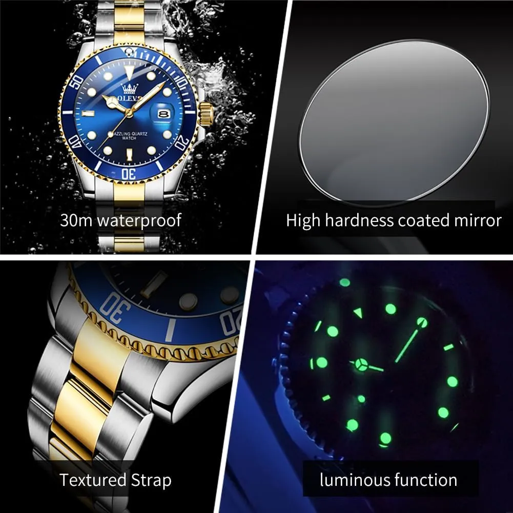 for Men Big Face Stainless Steel Business Dress Analog Quartz Watch with hemlock conversion revert Day Waterproof Luminous Mens Wrist Watch OLEVS Luxury Watches 