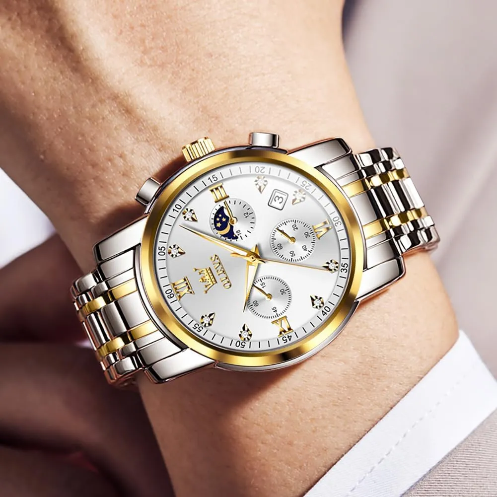 for Men Casual Stainless Steel Waterproof Luminous Two Tone Wrist Watch OLEVS Men Watches Square Business Dress serpentine commit Diamond Analog Quartz Date Luxury Watch 