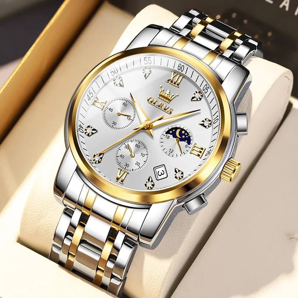 for Men Casual Stainless Steel Waterproof Luminous Two Tone Wrist Watch OLEVS Men Watches Square Business Dress serpentine commit Diamond Analog Quartz Date Luxury Watch 
