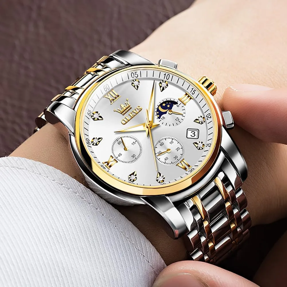 for Men Casual Stainless Steel Waterproof Luminous Two Tone Wrist Watch OLEVS Men Watches Square Business Dress serpentine commit Diamond Analog Quartz Date Luxury Watch 
