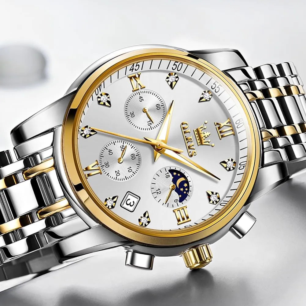 for Men Casual Stainless Steel Waterproof Luminous Two Tone Wrist Watch OLEVS Men Watches Square Business Dress serpentine commit Diamond Analog Quartz Date Luxury Watch 