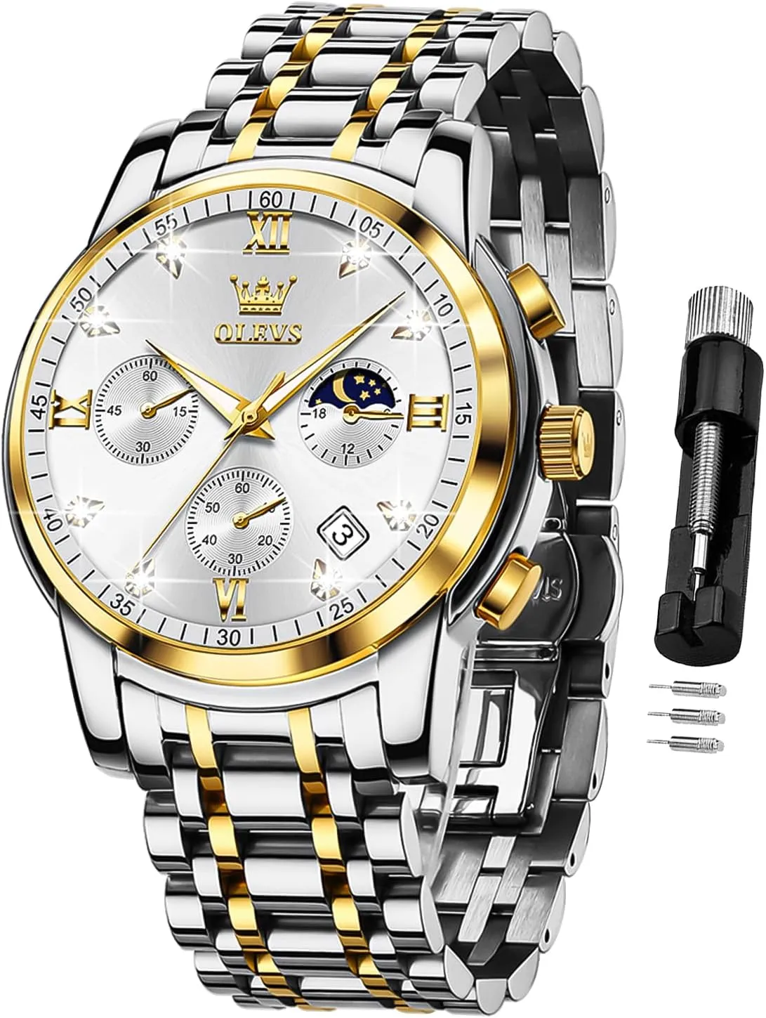 for Men Casual Stainless Steel Waterproof Luminous Two Tone Wrist Watch OLEVS Men Watches Square Business Dress serpentine commit Diamond Analog Quartz Date Luxury Watch 