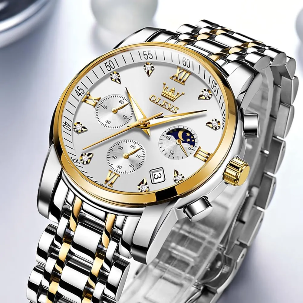 for Men Casual Stainless Steel Waterproof Luminous Two Tone Wrist Watch OLEVS Men Watches Square Business Dress serpentine commit Diamond Analog Quartz Date Luxury Watch 