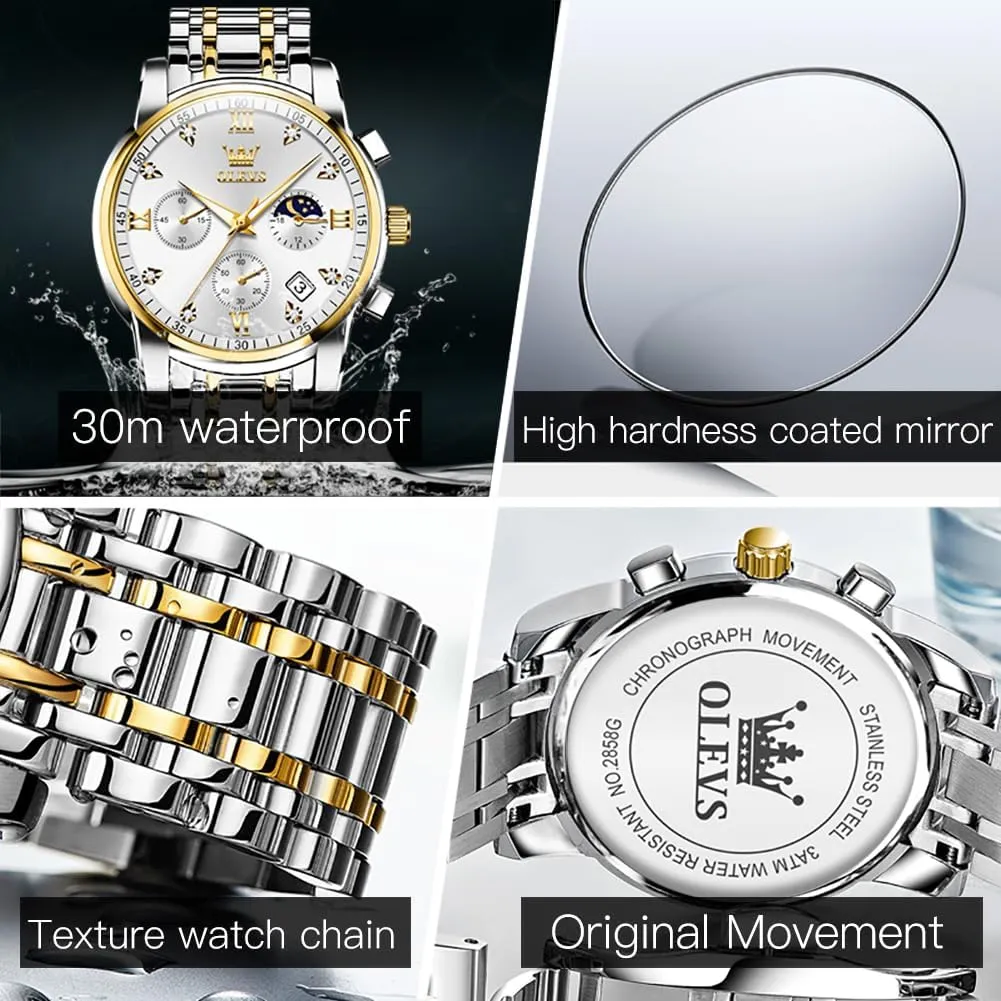 for Men Casual Stainless Steel Waterproof Luminous Two Tone Wrist Watch OLEVS Men Watches Square Business Dress serpentine commit Diamond Analog Quartz Date Luxury Watch 
