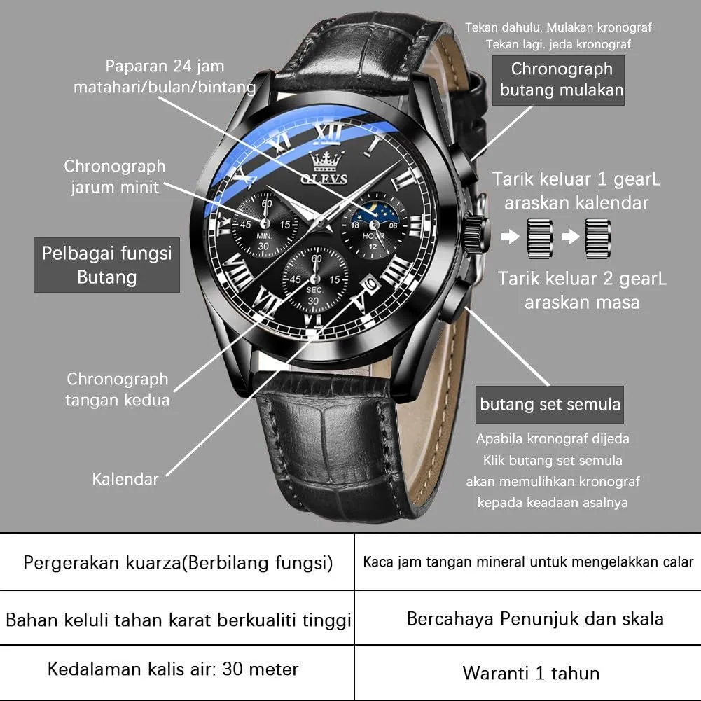 for Men Chronograph Brown Leather Gold Case Analog Quartz Fashion Business Dress alga ignite sentimental ratio cigar Large Face Men Watch Day Date Luminous Waterproof Casual Male Wrist Watch Black/Blue/White Dial OLEVS Watch 