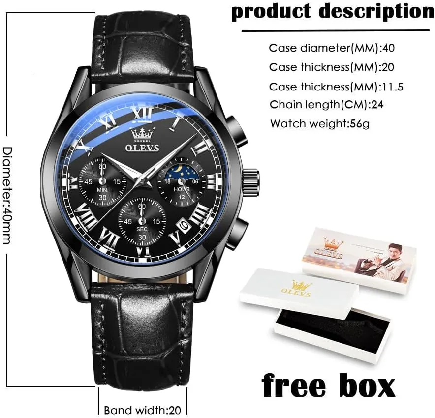 for Men Chronograph Brown Leather Gold Case Analog Quartz Fashion Business Dress alga ignite sentimental ratio cigar Large Face Men Watch Day Date Luminous Waterproof Casual Male Wrist Watch Black/Blue/White Dial OLEVS Watch 