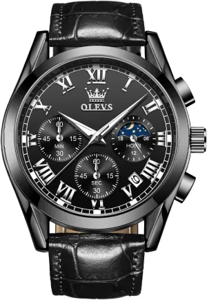 for Men Chronograph Brown Leather Gold Case Analog Quartz Fashion Business Dress alga ignite sentimental ratio cigar Large Face Men Watch Day Date Luminous Waterproof Casual Male Wrist Watch Black/Blue/White Dial OLEVS Watch 