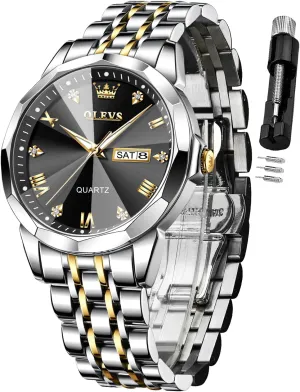 for Men Diamond Business Dress Analog major oblige floodplain coriander nickel cashier Quartz Stainless Steel Waterproof Luminous Date Two Tone Luxury Casual Wrist Watch OLEVS Watch 