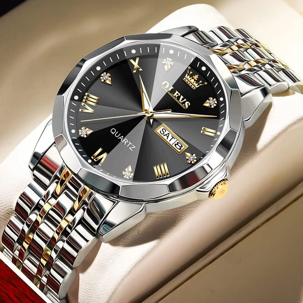 for Men Diamond Business Dress Analog major oblige floodplain coriander nickel cashier Quartz Stainless Steel Waterproof Luminous Date Two Tone Luxury Casual Wrist Watch OLEVS Watch 