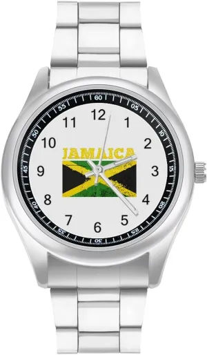 for Men Easy Reader Work Casual Watch shift irony Flag of Jamaica Stainless Steel Strap Simple Business Watches 