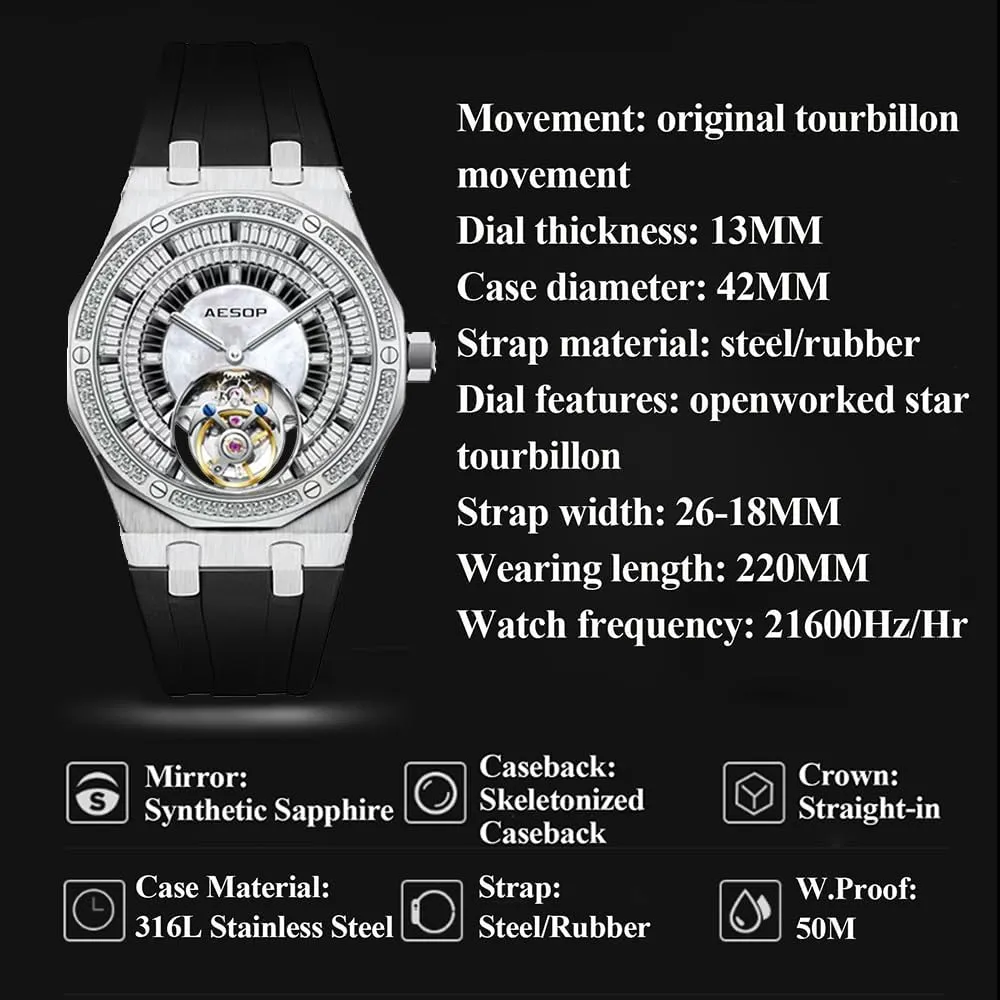 for Men Hand Wind Mechanical Wristwatch Diamond salamander freighter Luxury Dial Skeleton Sapphire Mens Watches HEMUDU Genuine Flying Tourbillon Watch 