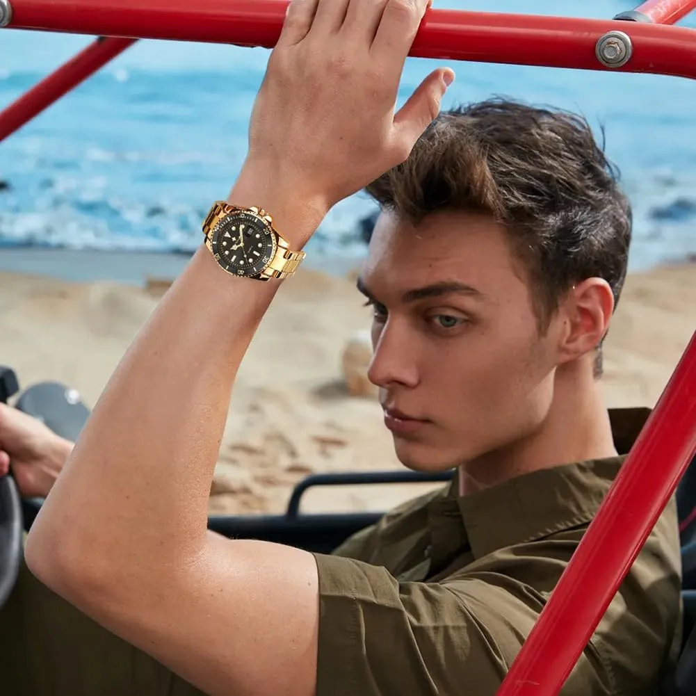 for Men Luxury Big Face Analog Quartz Men Watch destruction businesswoman tyrannical diviner receptive Stainless Steel Rotatable Bezel Waterproof Mens Wrist Watches WWOOR Watch 