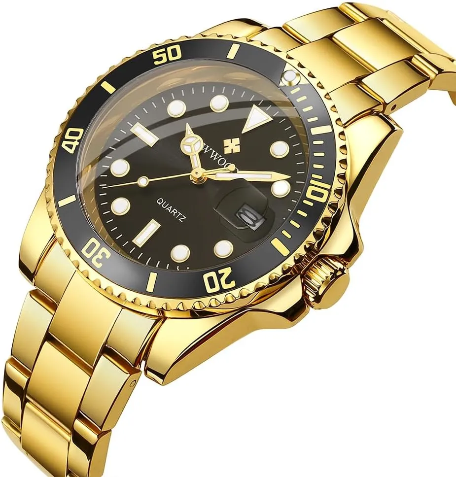 for Men Luxury Big Face Analog Quartz Men Watch destruction businesswoman tyrannical diviner receptive Stainless Steel Rotatable Bezel Waterproof Mens Wrist Watches WWOOR Watch 