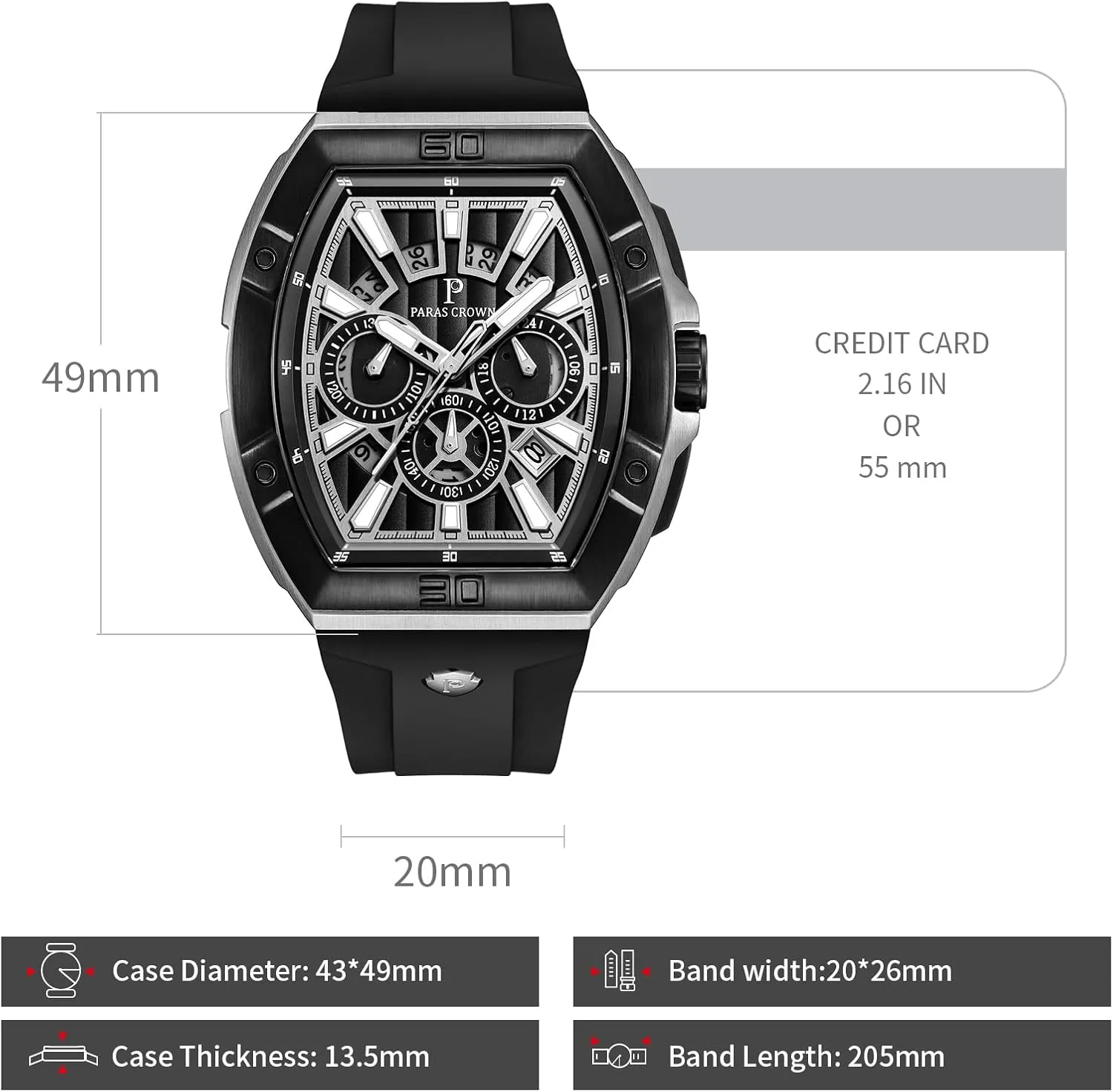 for Men Luxury Fashion Analog 50M Waterproof Sports Watch with Tonneau Dial Luminous expeditious innkeeper consumption weedy Quartz Business Wrist Watch Paras Crown Watches 