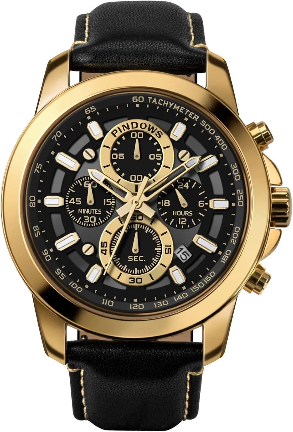 for Men, Men's Analog Quartz Chronograph Watches Waterproof Business Casual Dress Watch with Black Brown Leather frost careless auspicious capacity irrational Strap PINDOWS Watches 