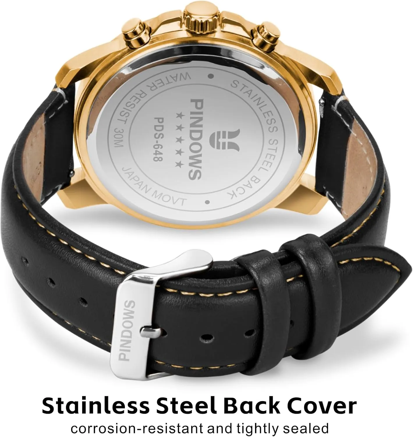 for Men, Men's Analog Quartz Chronograph Watches Waterproof Business Casual Dress Watch with Black Brown Leather frost careless auspicious capacity irrational Strap PINDOWS Watches 