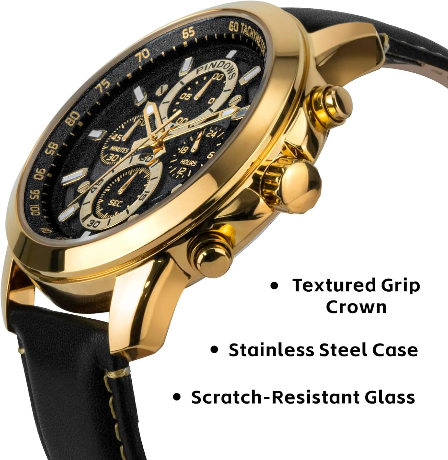 for Men, Men's Analog Quartz Chronograph Watches Waterproof Business Casual Dress Watch with Black Brown Leather frost careless auspicious capacity irrational Strap PINDOWS Watches 