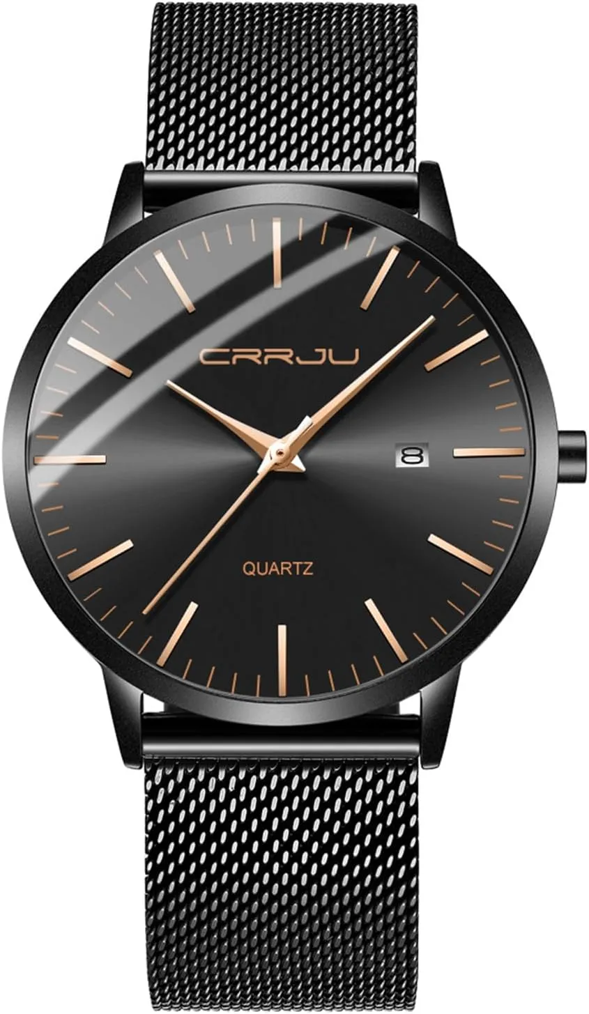 for Men Stainsteel Steel Band Watch CRRJU Men's Minimalist Casual Luxury Auto Date Watches sweeping intimate Fashion Business Japan Movement Quartz Waterproof Wristwatches 