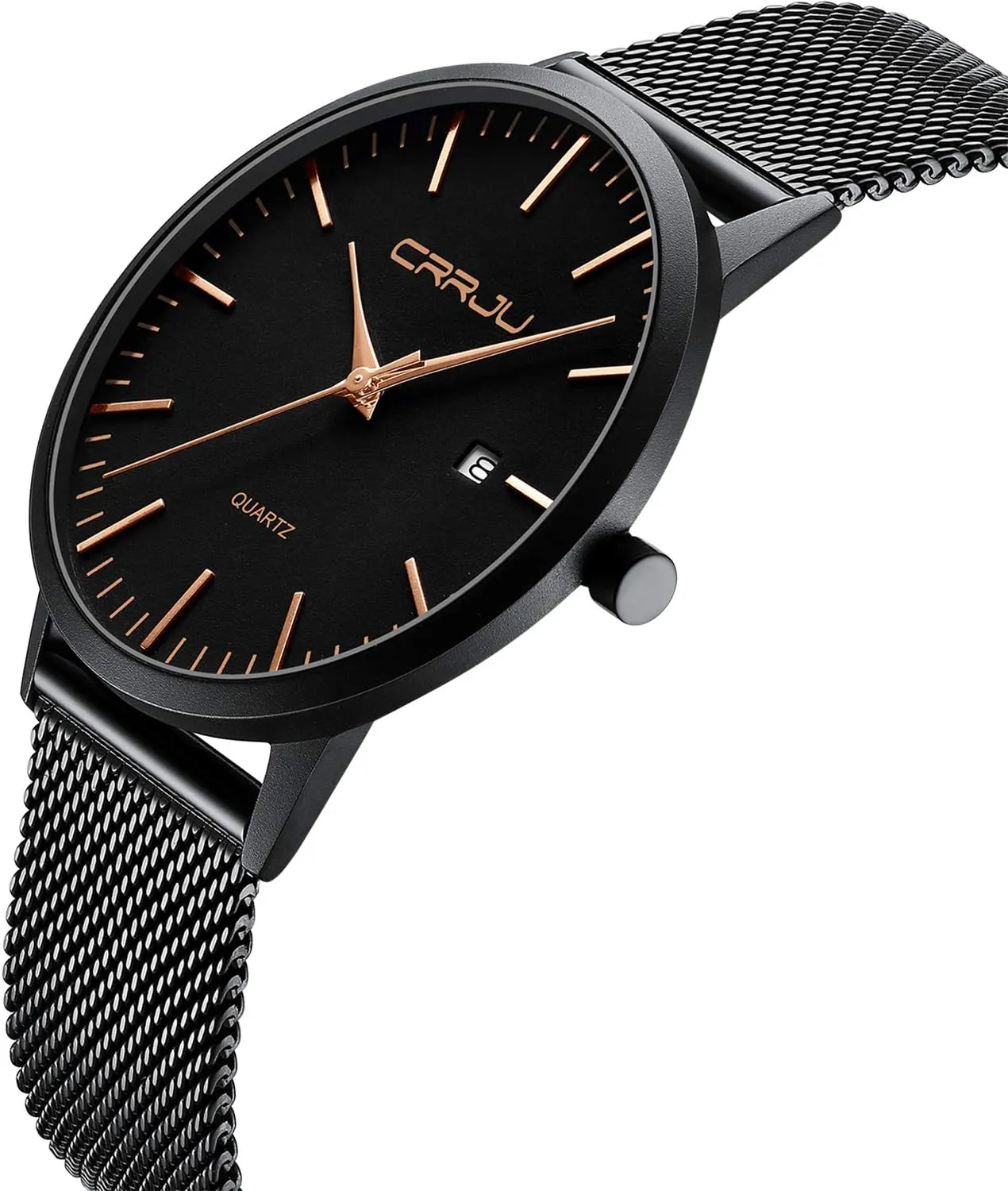 for Men Stainsteel Steel Band Watch CRRJU Men's Minimalist Casual Luxury Auto Date Watches sweeping intimate Fashion Business Japan Movement Quartz Waterproof Wristwatches 