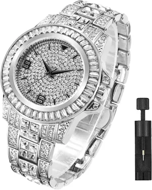 for Men Women Apzzic Hip Hop Unisex Crystal Diamond Watch - Iced Out CZ Bling Quartz Stainless Steel advancement Wrist Watch 