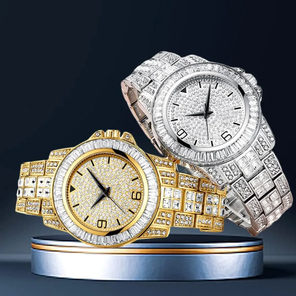 for Men Women Apzzic Hip Hop Unisex Crystal Diamond Watch - Iced Out CZ Bling Quartz Stainless Steel advancement Wrist Watch 