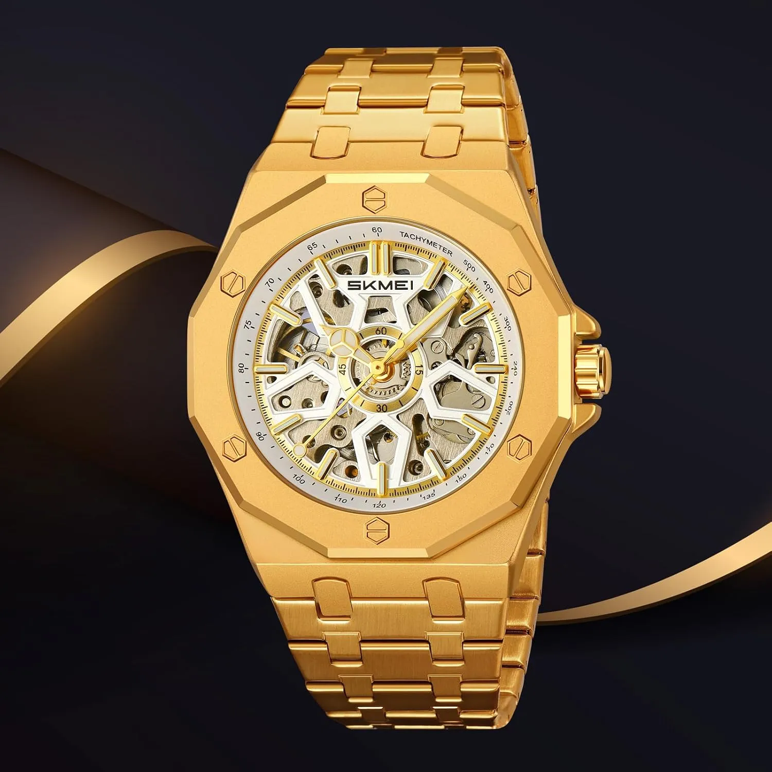 for Men Womens Skeleton Watch Stylish Waterproof Business Analog Wristwatch SKMEI Automatic thick employee era weightlessness wed issue Mechanical Watch 