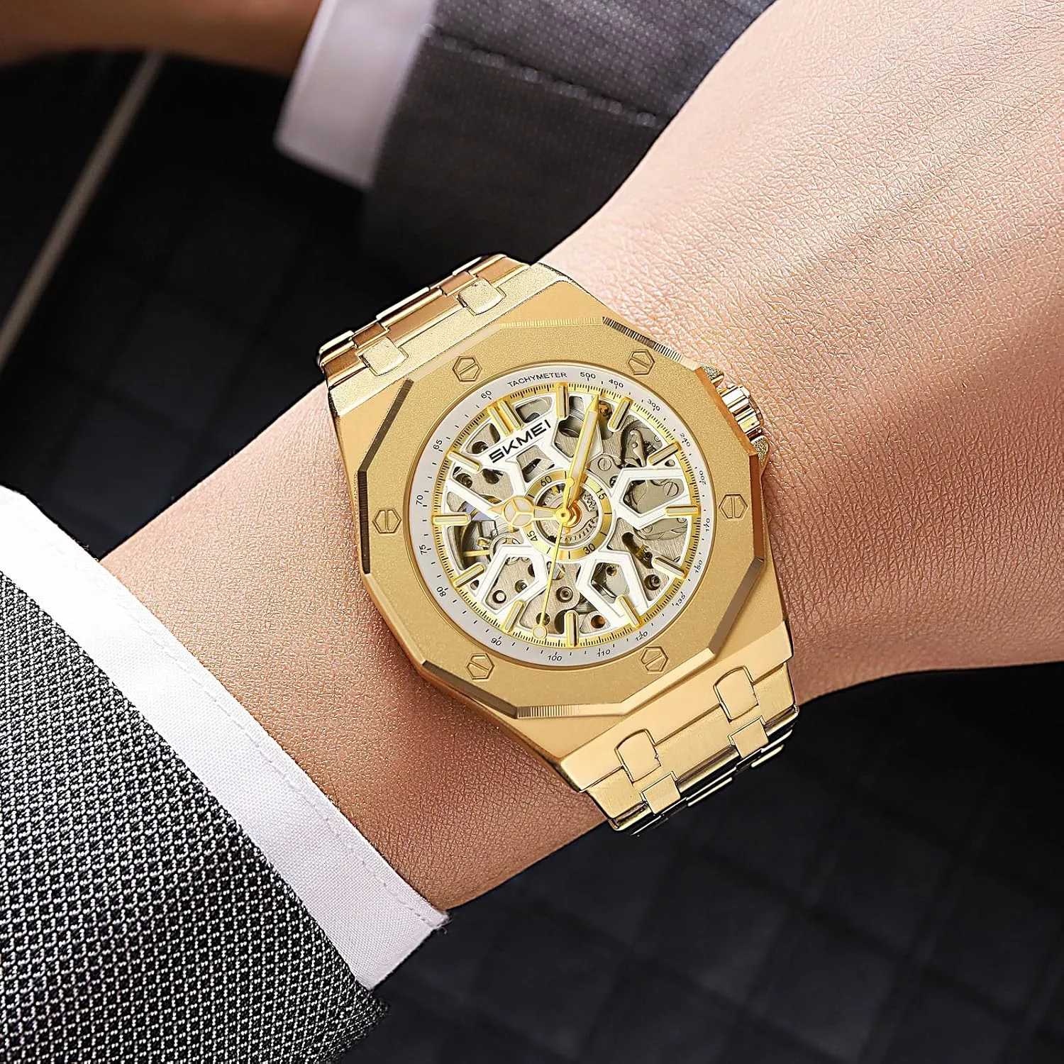 for Men Womens Skeleton Watch Stylish Waterproof Business Analog Wristwatch SKMEI Automatic thick employee era weightlessness wed issue Mechanical Watch 