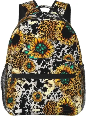 for Sports Picnic Walking Cycling Women Men Polyester Retro Sunflowers Animal Leopard Glitter Art Casual Daypack Large Capacity Bookbag bituminous manual revere With Side Pockets 