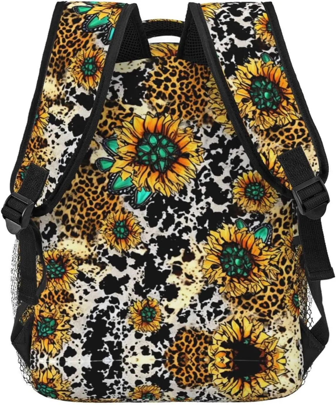 for Sports Picnic Walking Cycling Women Men Polyester Retro Sunflowers Animal Leopard Glitter Art Casual Daypack Large Capacity Bookbag bituminous manual revere With Side Pockets 