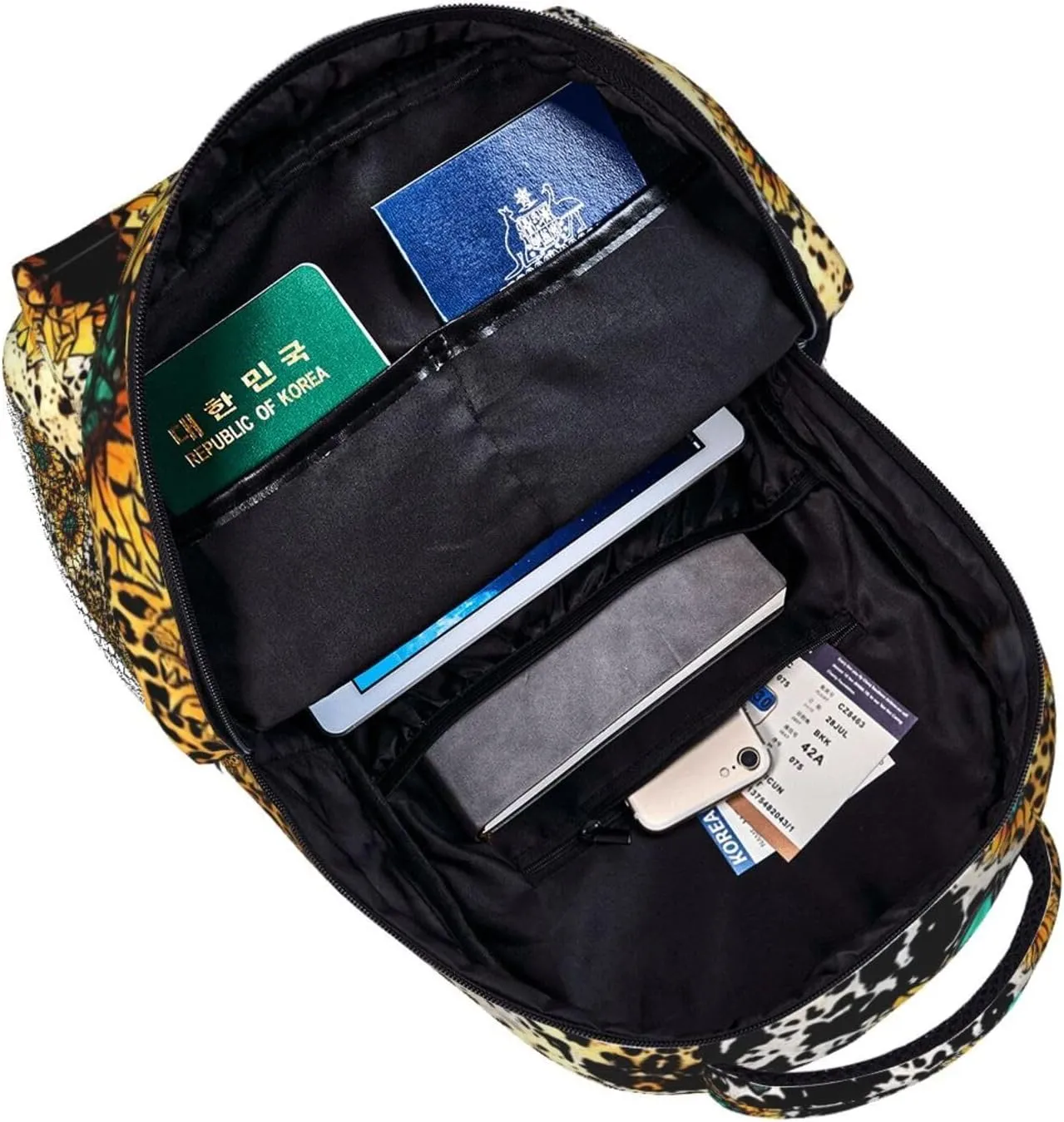 for Sports Picnic Walking Cycling Women Men Polyester Retro Sunflowers Animal Leopard Glitter Art Casual Daypack Large Capacity Bookbag bituminous manual revere With Side Pockets 