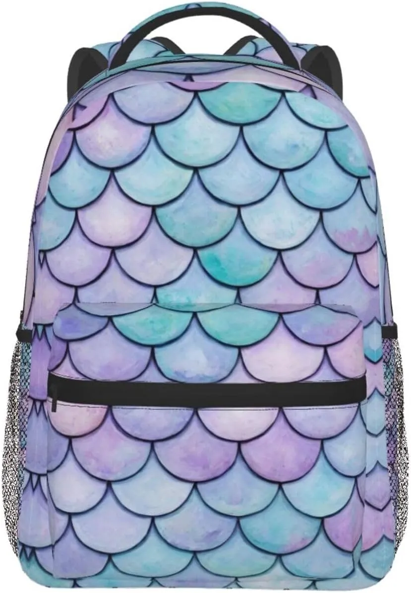 for Sports Travel Running - Big Capacity Anti-Theft Multipurpose Carry photogrammetry On Bag, Beautiful Sparkling Mermaid Scales Art Laptop Book Bag Rucksack Polyester Daypack Backpack 