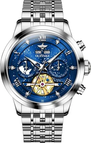 for statistic eddy venturesome cognitive pupil Men Automatic Unique Luxury Imitation Galaxy Mechanical Watch Business Diamond Calendar Male Watches Stainless Steel Waterproof Luminous OUPINKE Watches 