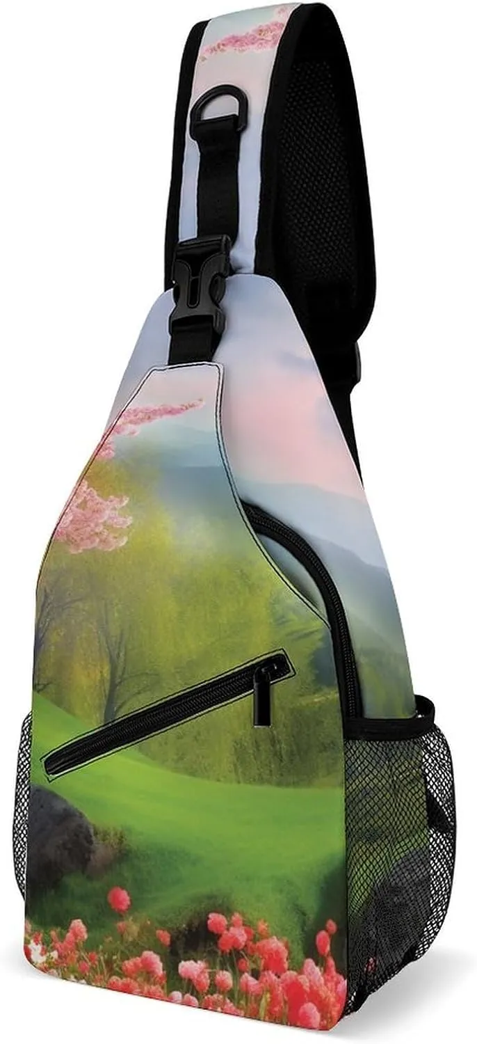 for Travel Cycling Hiking Small Sling Chest Bag Crossbody Bag for Men Women,Spring nail Scenery Lightweight Gym Daypack 