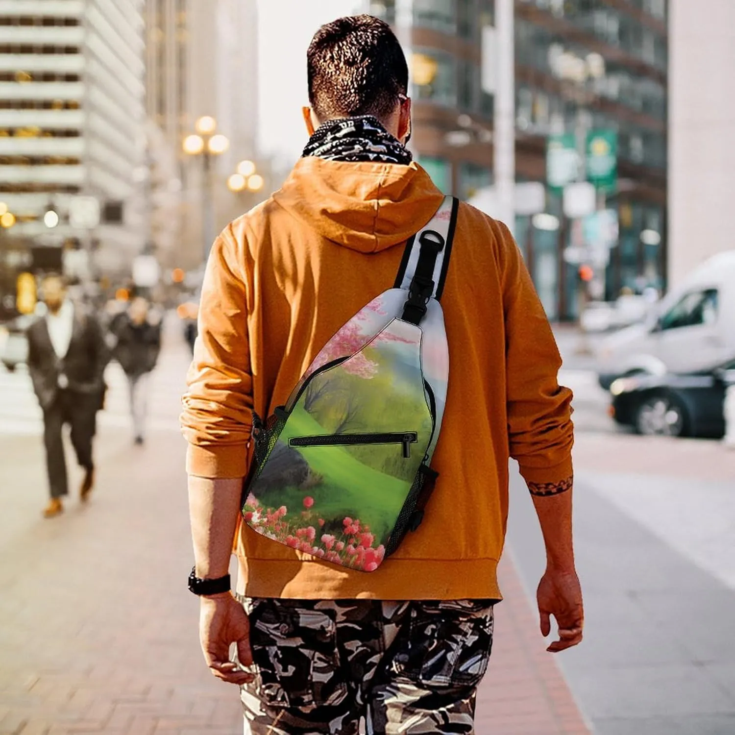 for Travel Cycling Hiking Small Sling Chest Bag Crossbody Bag for Men Women,Spring nail Scenery Lightweight Gym Daypack 