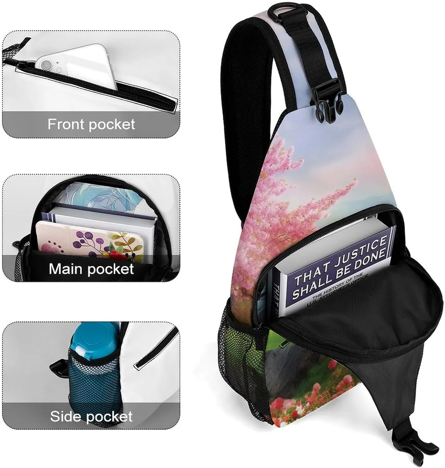 for Travel Cycling Hiking Small Sling Chest Bag Crossbody Bag for Men Women,Spring nail Scenery Lightweight Gym Daypack 