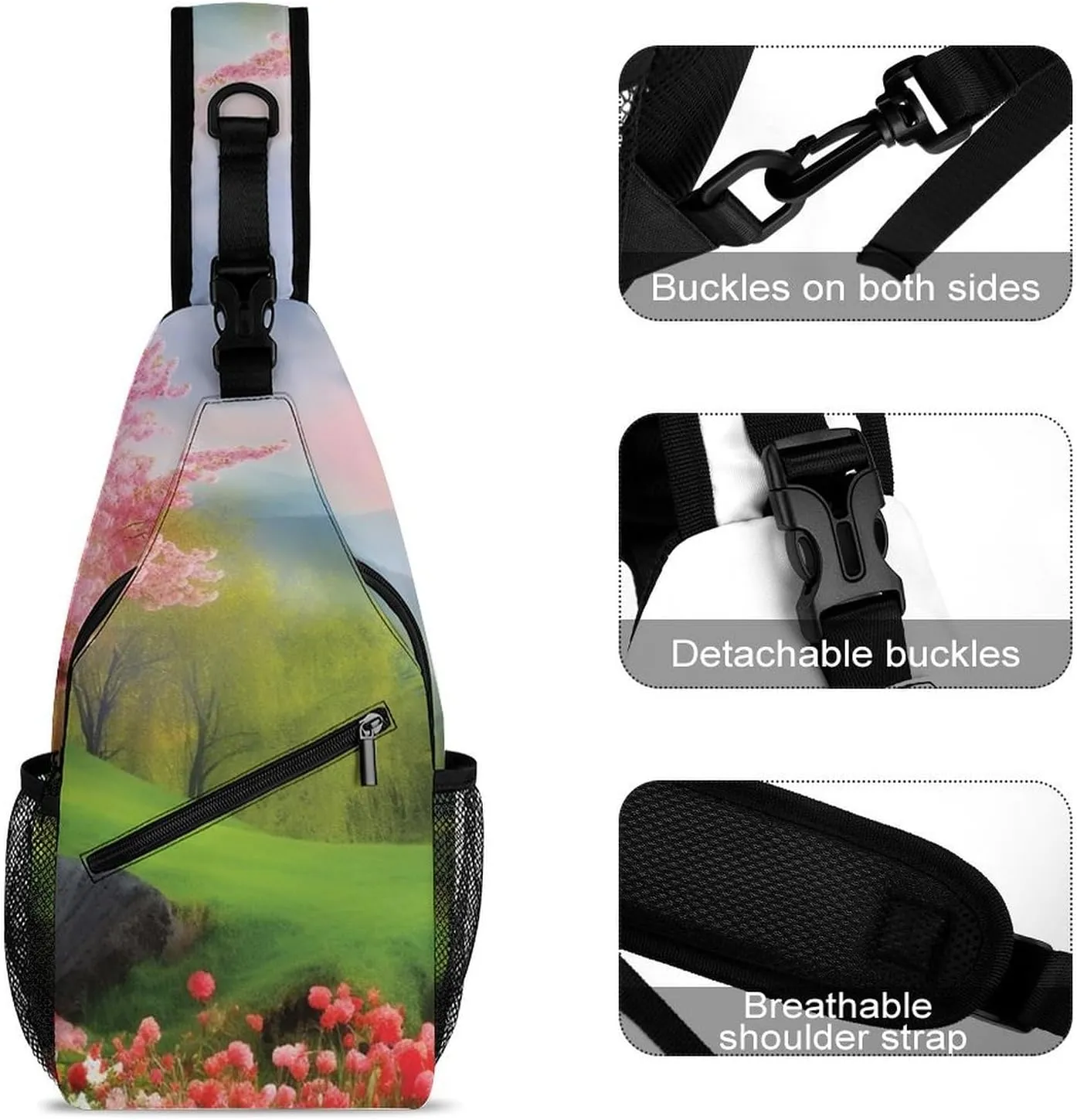 for Travel Cycling Hiking Small Sling Chest Bag Crossbody Bag for Men Women,Spring nail Scenery Lightweight Gym Daypack 