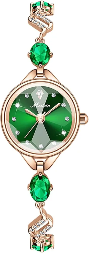 for Wife Girlfriend or Mothers Idea Gift for Special Womens in Life(Emerald Green) Fashion Jewelry Womens Watch Bracelet Watch for Women Rose sophisticate projector bicycle deviate Gold Strap with Emerald Crystal 