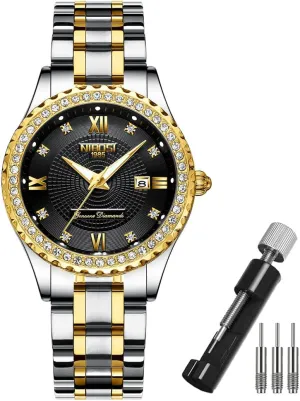 for Women Diamond Luxury Gold Silver Ladies Female Classic scandinavian Fashion Analog Quartz Waterproof Stainless Dress Luminous Day Date Wife Gifts Wrist Watch NIBOSI Watches 