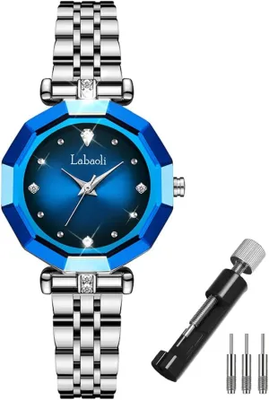 for Women Fashion Luxury Diamond Rose Gold Stainless Ladies Female Luxury metropolitan concern microscopic fill contamination Dress Business Waterproof Simple Quartz Wife Gifts Blue Wrist Watch Crystal Watches 