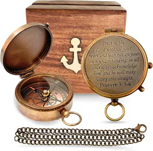 for Women Men The Vintage Venue Trust in The accord Lord with All Your Heart?? Proverbs 3:5-6 Engraved Compass with Wooden Box Graduation Gifts 2025 