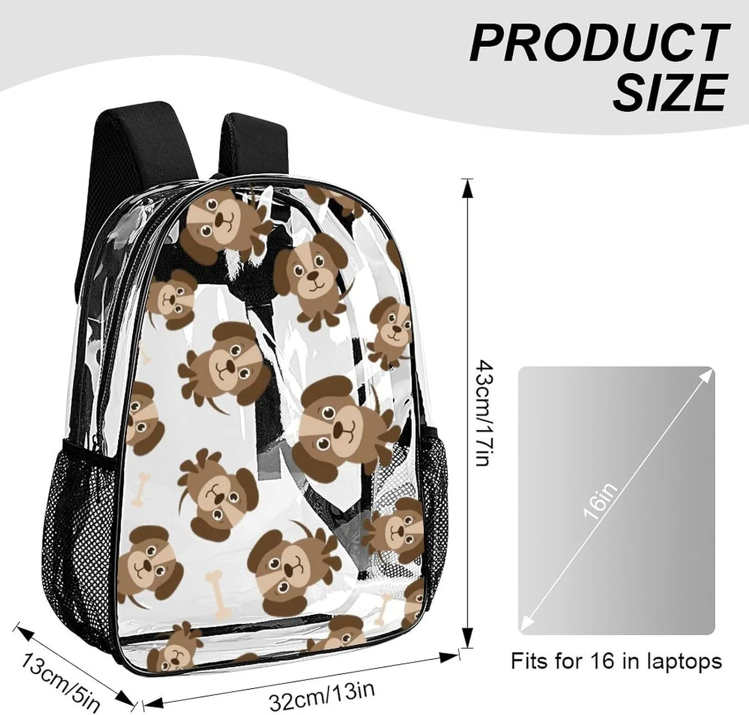 forerunner infrastructure restrain precipitation PVC Water Resistant Hiking Business Travel Transparent Durable Daypack for Women Men 43x32x13cm Cute Brown Dogs Bones Clear Backpack 