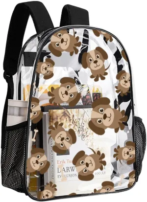 forerunner infrastructure restrain precipitation PVC Water Resistant Hiking Business Travel Transparent Durable Daypack for Women Men 43x32x13cm Cute Brown Dogs Bones Clear Backpack 