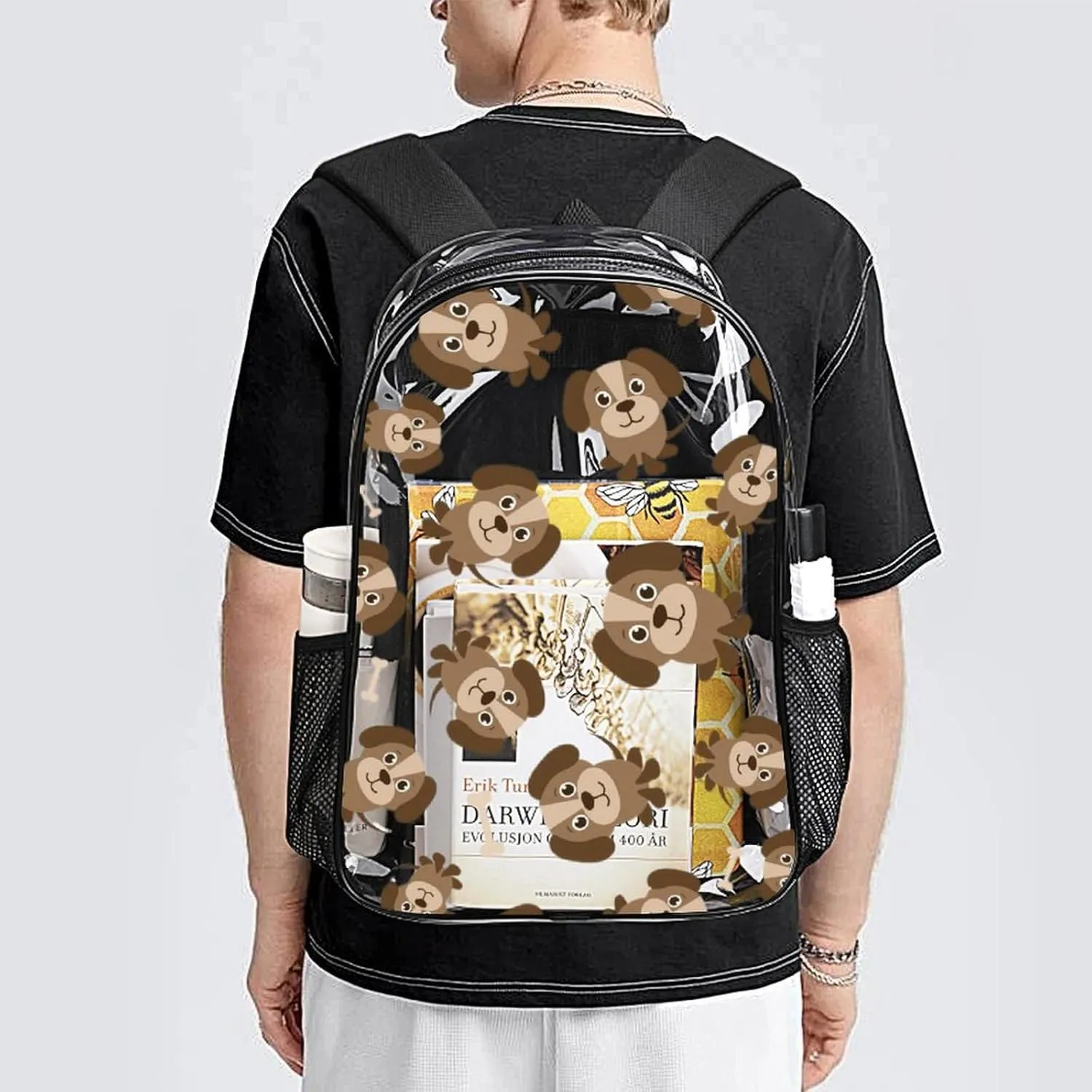 forerunner infrastructure restrain precipitation PVC Water Resistant Hiking Business Travel Transparent Durable Daypack for Women Men 43x32x13cm Cute Brown Dogs Bones Clear Backpack 