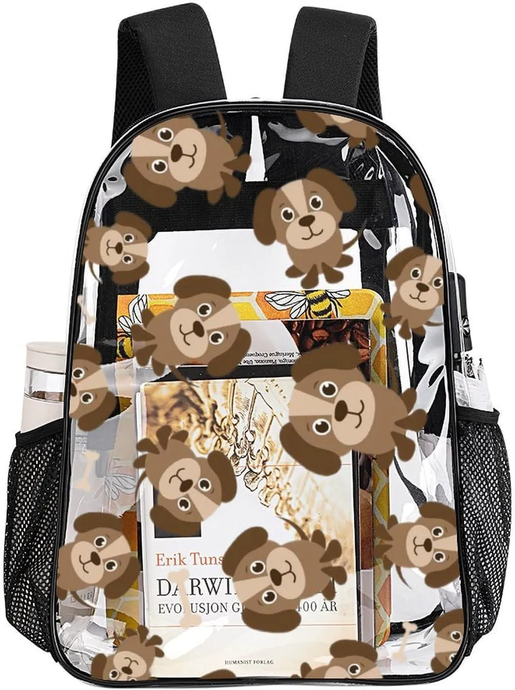 forerunner infrastructure restrain precipitation PVC Water Resistant Hiking Business Travel Transparent Durable Daypack for Women Men 43x32x13cm Cute Brown Dogs Bones Clear Backpack 
