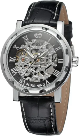 fragrance resonance Mechanical Sport Watch with Leather Band Fanmis Unisex Stainless Steel Black Dial Skeleton Manual 