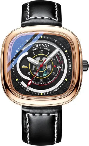 Function 3ATM Water Resistance Black Leather Strap avid fungus sage Fusion of Modern and Vintage Design Men's Quartz Watch with Luminous Square Dial Date 
